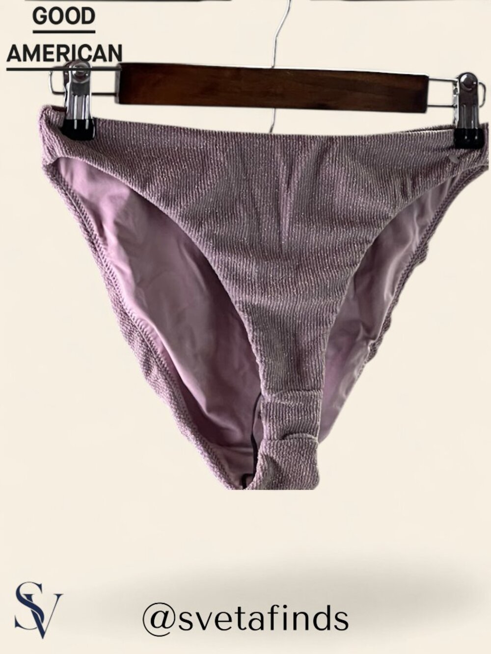 NWT Good American Metallic Ribbed Bikini Bottoms Lavender Lilac Size 1 / S
